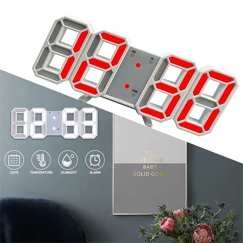 Modern Design 3D Large Wall Clock LED Digital USB Electronic Clocks On The Wall Luminous Alarm Table Clock Desktop Home Decor 211112