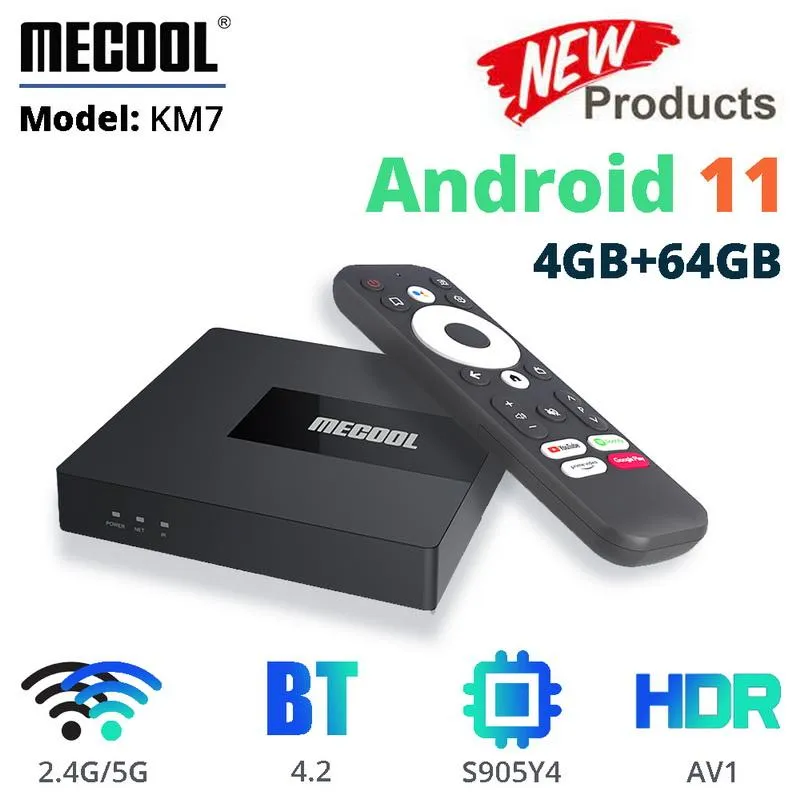 Mecool KM7 Google認定TVボックスAndroid 11 ATV 4GB 64GB DDR4 Amlogic S905Y4 Androidtv Wifi BT YouTube 4K TVBOX 2GB16GB