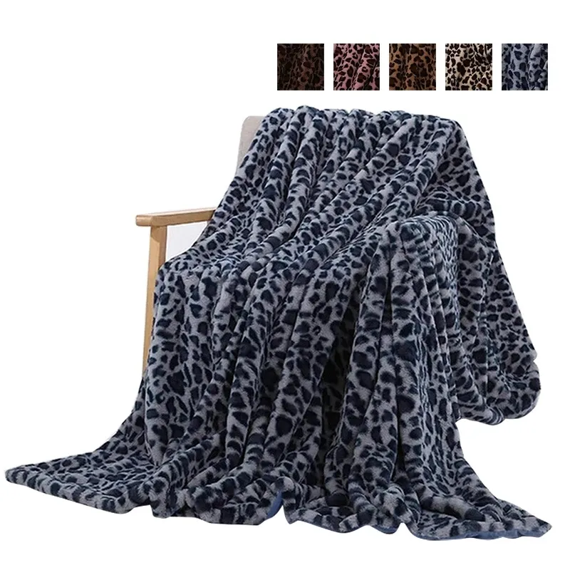 Blankets Elegant Leopard Design Fuzzy Blanket Sheets Super Soft Rabbit Fur Crystal Short Plush Bedding Sofa Cover WLL407