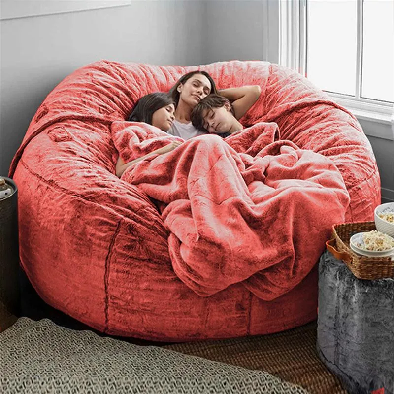 Stolskydd Faux Fur Big Round Bean Bag Cover Relax Seat Giant Soft Fluffy utan fyllningar Lazy Bäddsoffa Vardagsrum Lounge Möbler