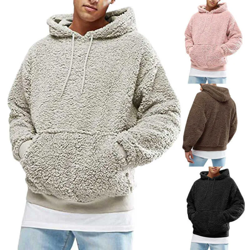 Hiver hommes chaud fausse fourrure ours en peluche à capuche sweat à capuche hauts pull décontracté hommes à capuche Baggy sweat manteau Putwear Y0816