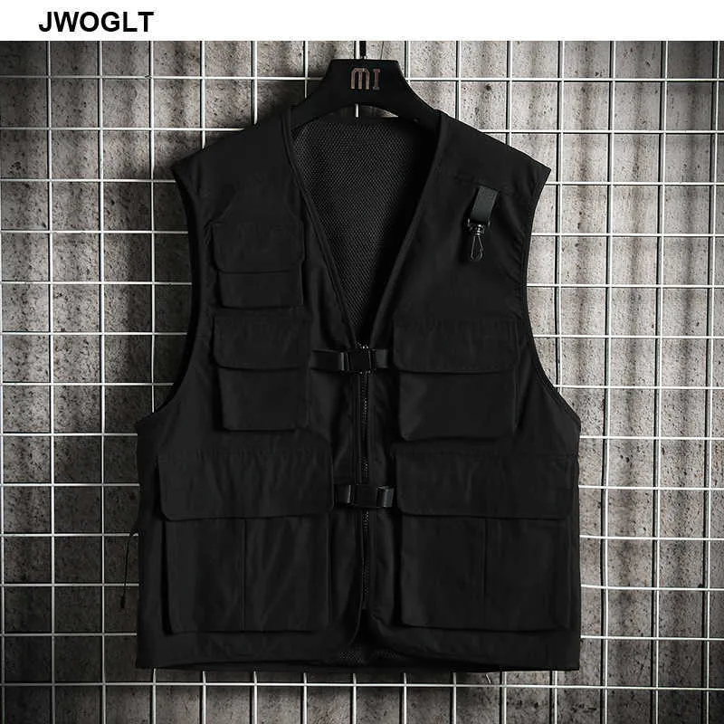 Outono Militar Vest Colete Masculino com muitos Bolsos Homens Sem Mangas Jaqueta Preto Exército Verde Waistcoat Outwear 210528