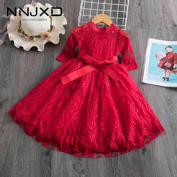 Lace Girls Dress Röda Klänningar för jul Anniversaire Presentparty Frocks Tutu Toddler Kids Prom Gown Dress Barnkläder Q0716