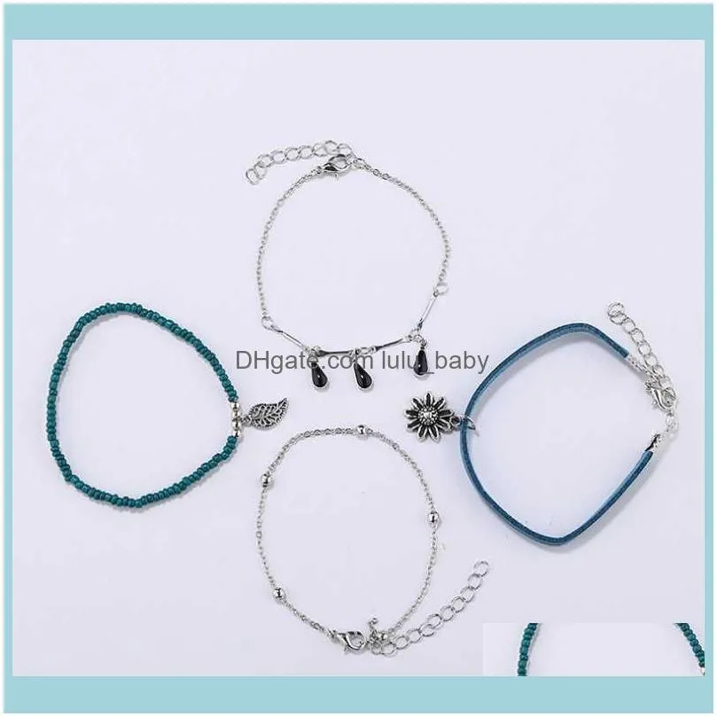 Beaded, Strands 4pcs/set Handcraft Boutique Fashion Multilayer Crystal Stone Beads Strand Bracelets Bangles Pulseras Boho Mujer