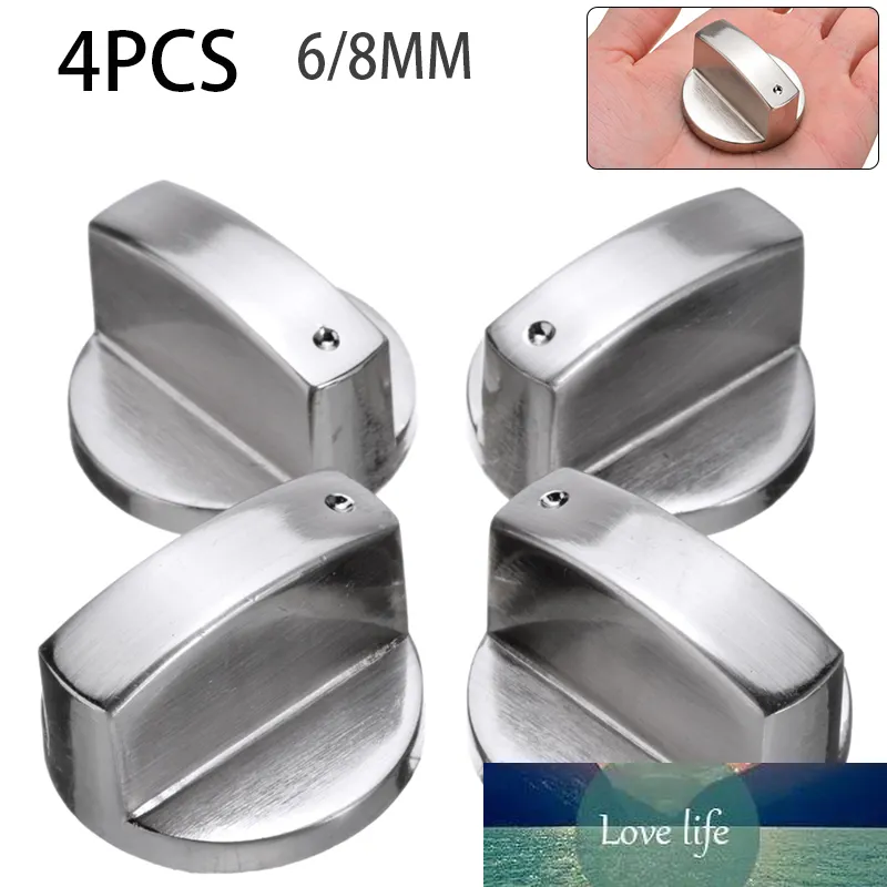 4pcs Gas Stove Knobs 6mm/8mm Metal Silver Gas Cooker Knobs Adapters Oven Switch Kitchen Parts Accessories