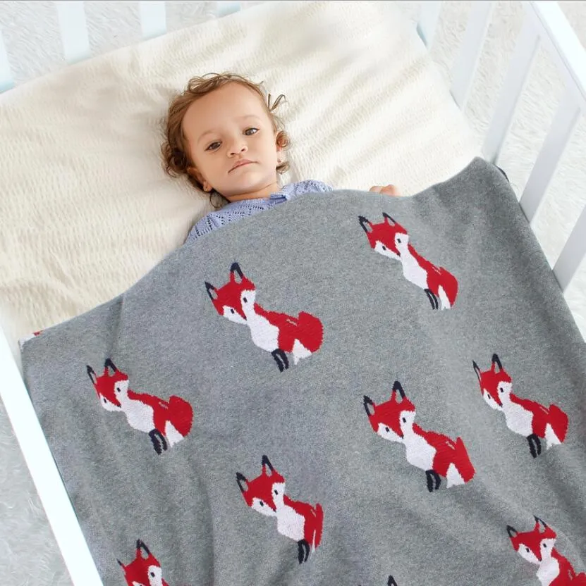 100x80cm new baby infant knitted basket blanket summer Air Conditioning Toddler Bedding Quilt Newborn Super Soft Swaddles Wrap Blankets Fox Design