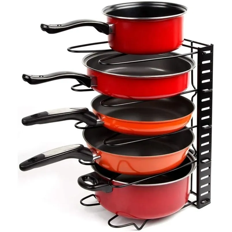 Pan Organizer Rack With 8-Layers Adjustable Cookware Pot For Kitchen Organization Shelf Cutting Board Storage 211112