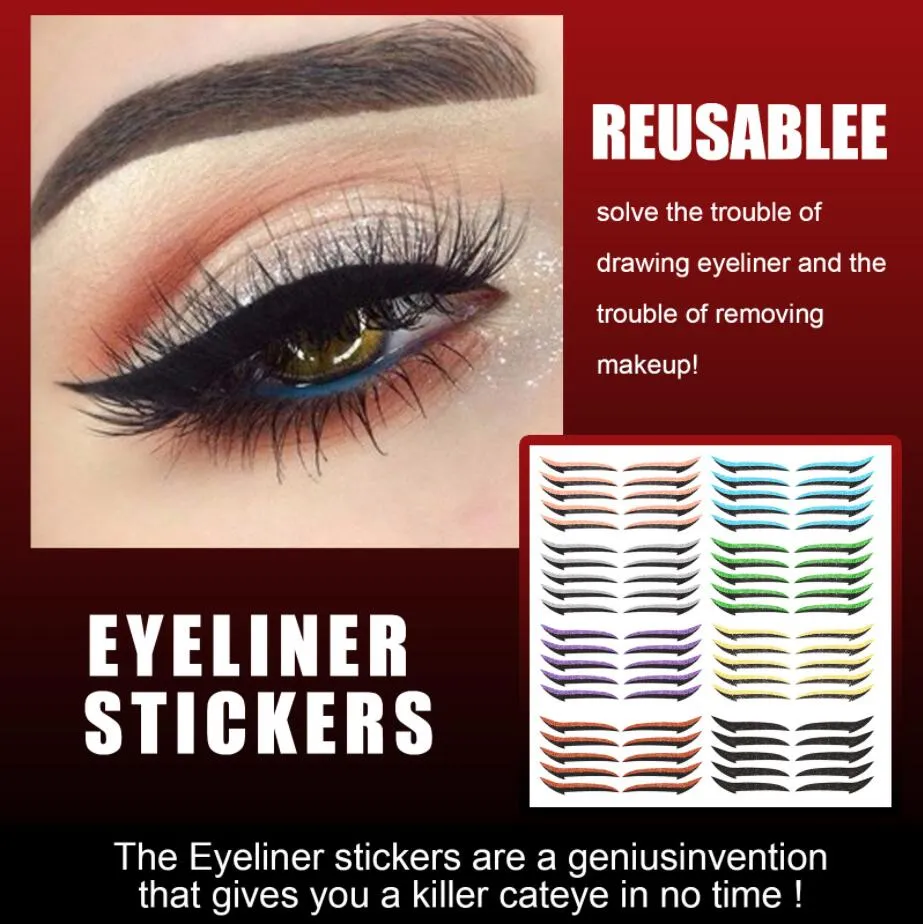 6 Paar wiederverwendbare Eyeliner-Aufkleber, langlebiger Augenlid-Stick, Katzenaugen-Make-up, doppelter Augenlid-Aufkleber, Eyeliner-Make-up-Aufkleber