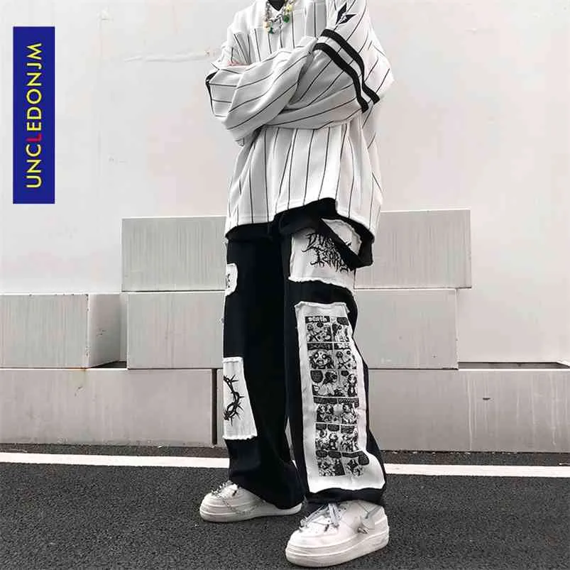 UNCLEDONJM Cartoon patchwork pants Hip Hop streetwear Cargo Pants mens clothing urban trousers men 20115 210715