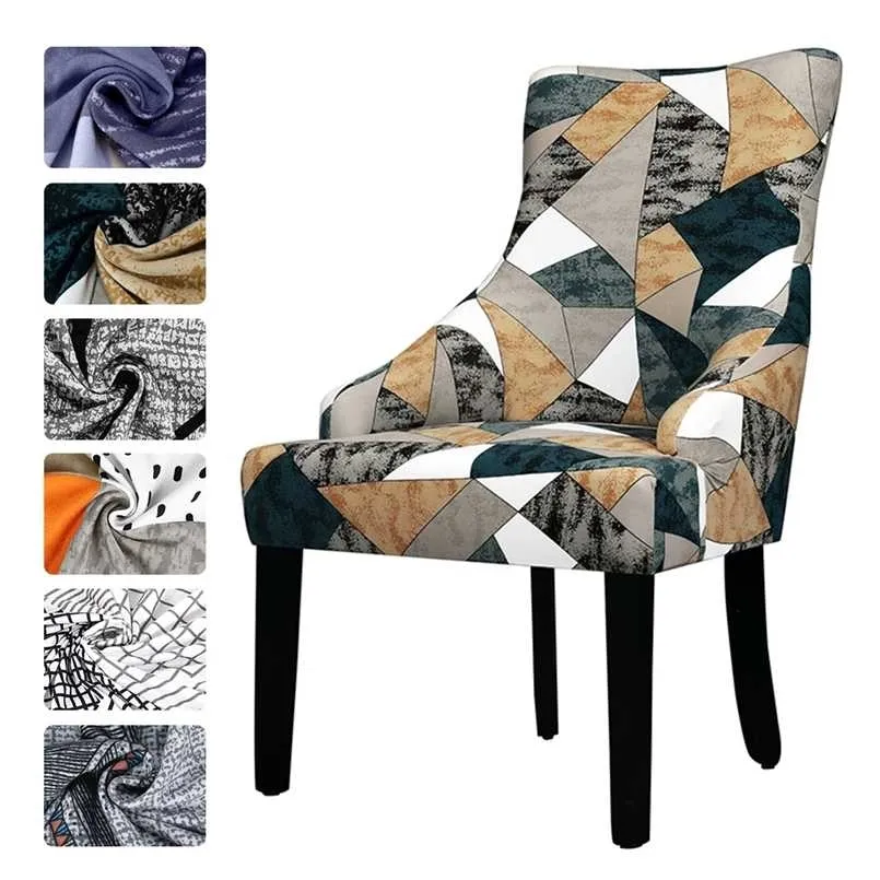 Printed European Style Elastic Chair Cover Sloping Arm Big Size Wing Back King Covers Seat Washable 10 Colors 211116