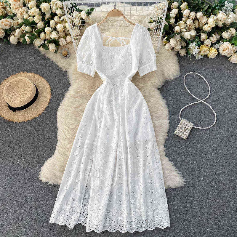 Frans White Long Beach Dress Maxi Trend Zomervakantie Casual Kniejurken Vrouw Y1218