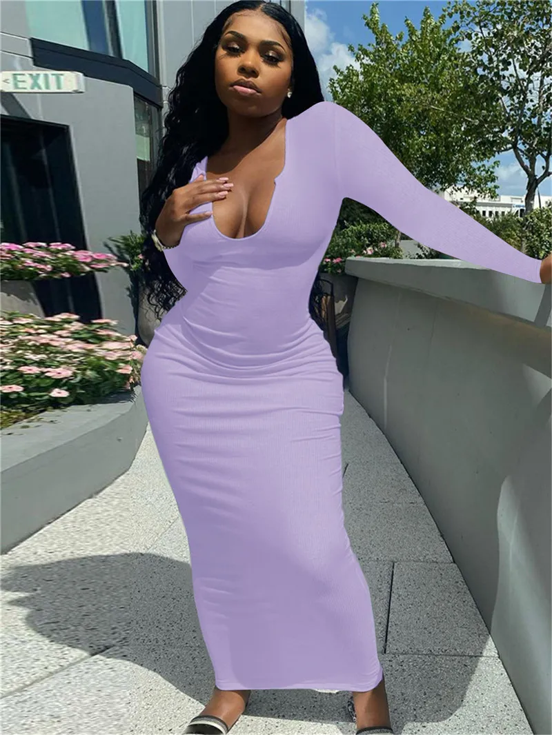 New 10 Pcs Dresses Women Bodycon Dress Causal Solid Long Sleeve Skinny Skirts Beautiful V Neck Hip Package Dress Fall Winter Casual full-length skirt Bulk 5553