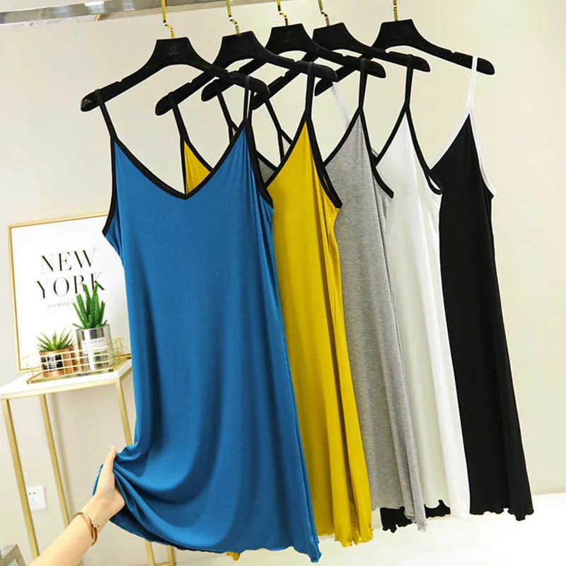 Dresses for Women V-neck Cotton Mini Summer White Casual Black Beach Short Slip Dress 5 Colors Sexy Home Gown Clothing 210625