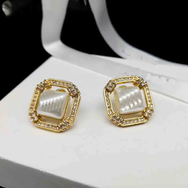 Stud Earrings designer Jewelry inlaid zircon square with steel seal