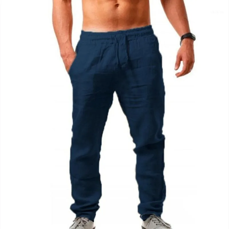 Мужские брюки брюки ультратонкие дышащие мужские льняные Летние Jogger бьют эластичные талии мальчиков тренировки уличные одежды мужская одежда быстрый