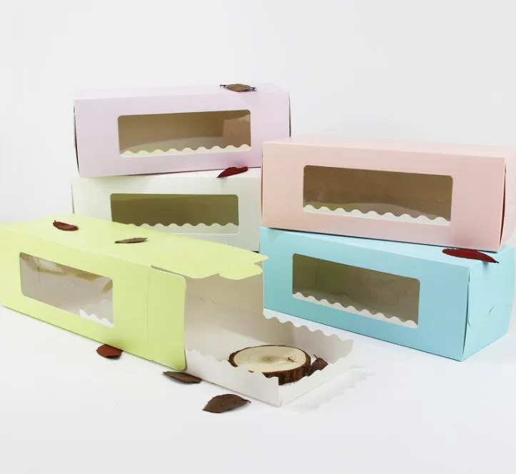 2021 5 couleurs longue boîte de boulangerie en carton pour gâteau Roll Swiss Roll Boxes Cookie Cake Packaging