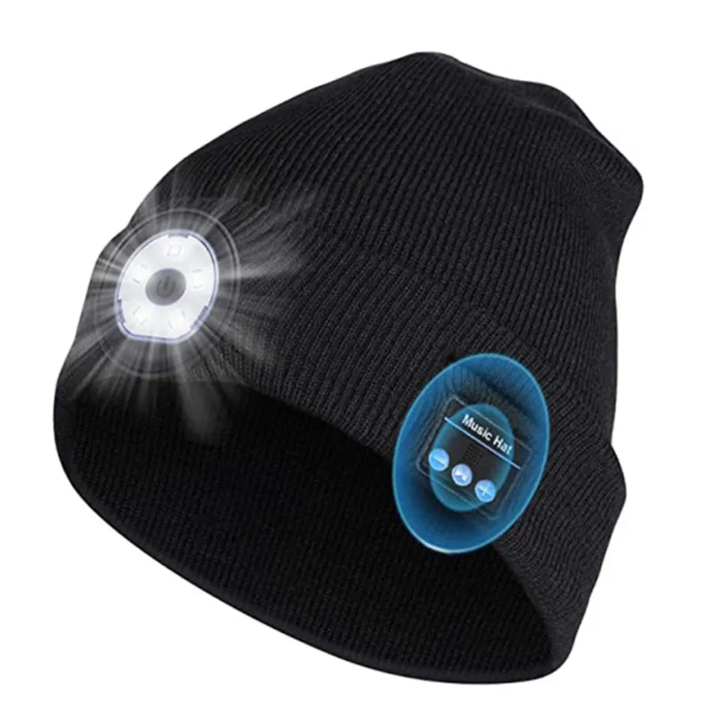 Chapeau Bluetooth Beanie Cap Bluetooth5.0 Haut-parleur d'écouteur sans fil stéréo avec micro 5 LED Light Handfree pour tous les chapeaux de musique intelligents