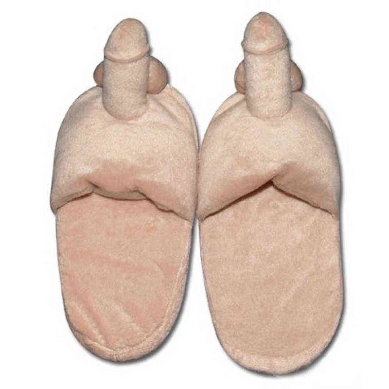 Nieuwe Prank Penis Home Slippers Dames Indoor Fun Borst Slippers Unisex One Size 35-46 Winter House Slipper Dames Slippers H1122