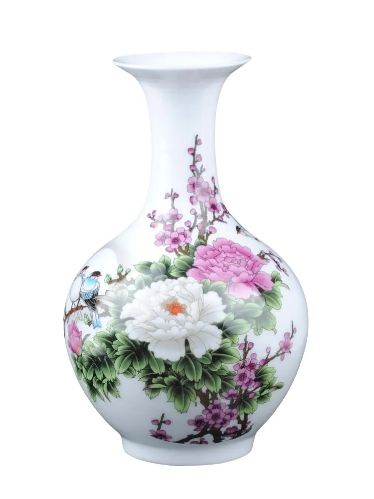 Vaser kinesisk stil peony och fågel keramisk vas fine porslin för konstgjord blomma dekoration