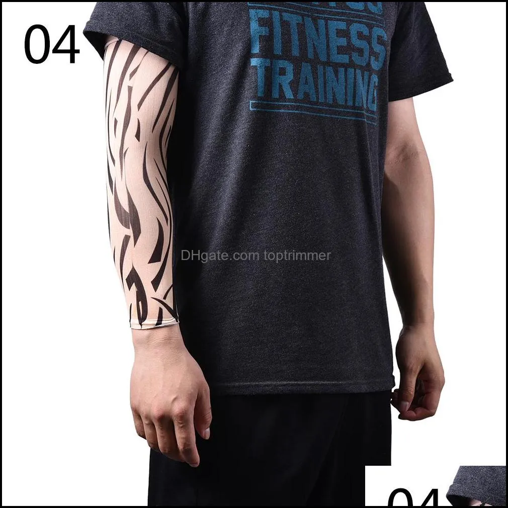 New Arm Warmer Nylon Elastic Fake Temporary Tattoo Sleeve Designs Body Arm Stockings Tatoo for Cool Men Women Fast Shipping