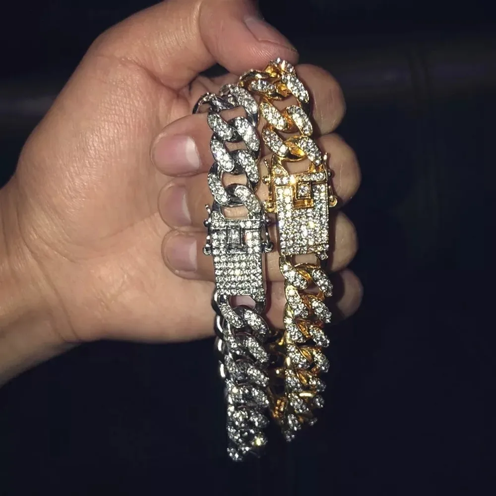 Золотые мужские браслеты ювелирные изделия со льдом из цепных браслетов розовые золотые серебряные кубинские ссылки цепи браслет