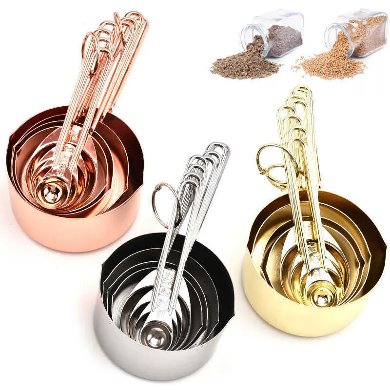 8 pçs / set Measuring Spoon Sette Aço Inoxidável Medida Líquida Chá Chá Coffee Tempero Taças de Cozinha Nórdica Ferramenta de Cozimento 210615