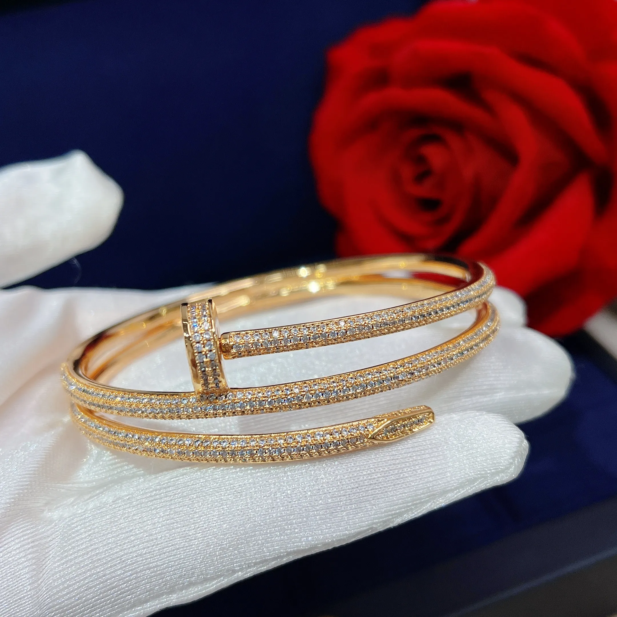 Hot Sale Screw Full Drill Nails Gold Bracelets Women Bangles Punk