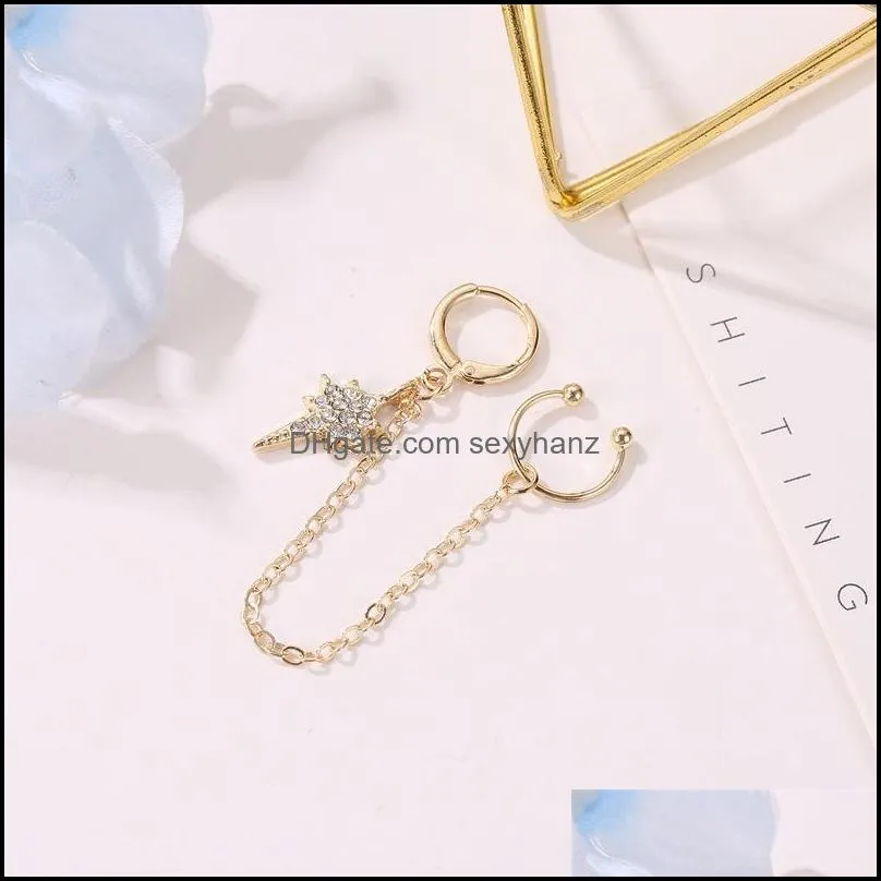 Tassel Star Dangle Ear Cuff Gold Color Earrings For Women Trendy Piercing Ear Stud Crystal Korean Earring Jewelry 1pcs