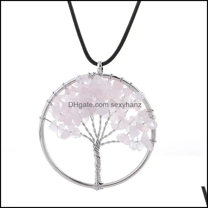 12Pcs/Set Tree of Life Necklace Natural Healing Tree of Life Pendant Amethyst Rose Crystal Necklace Gemstone Chakra Jewelry for Woman