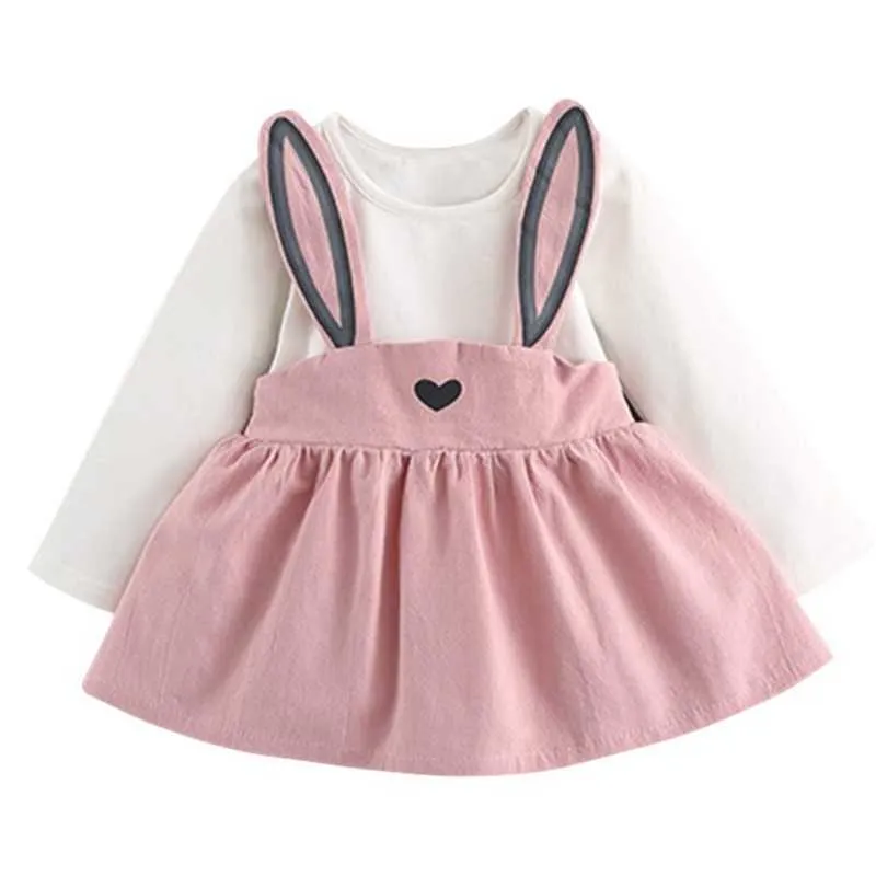 Winter Autumn Baby Girl Dresses Girls Long Sleeve Dress Cute Rabbit Print Princess Vestidos Suits Q0716