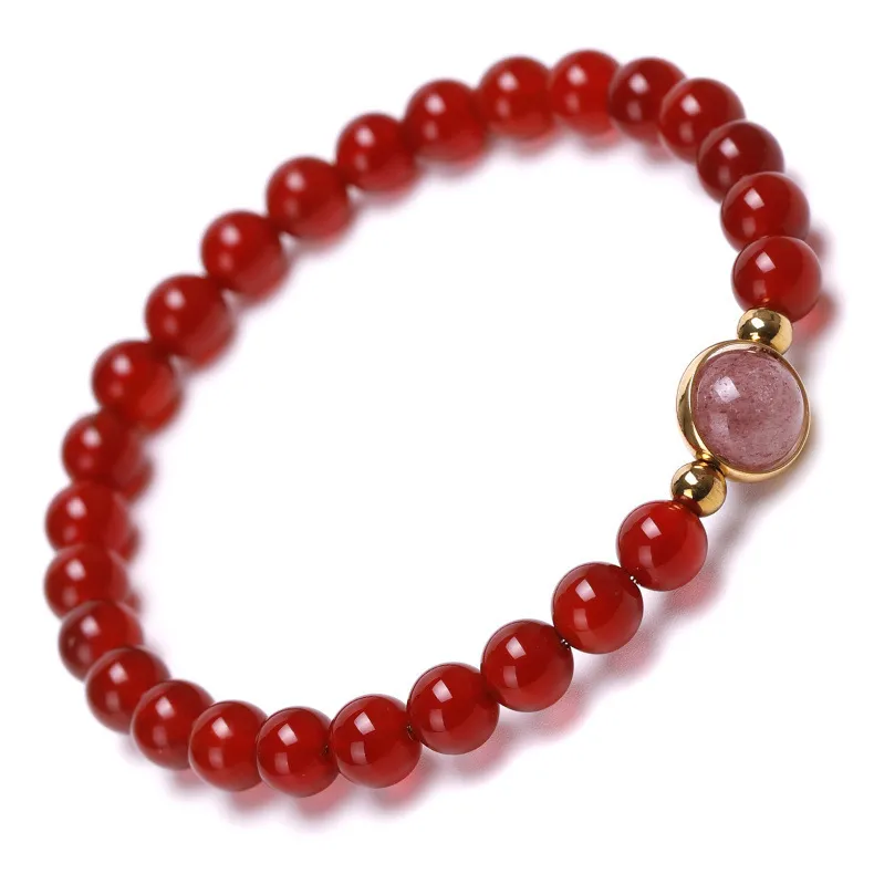 هذا العام Red Agate Transfer Bead Bead Bracelet Strawberry Crystal Peach Blossom Amethyst Simple Sens