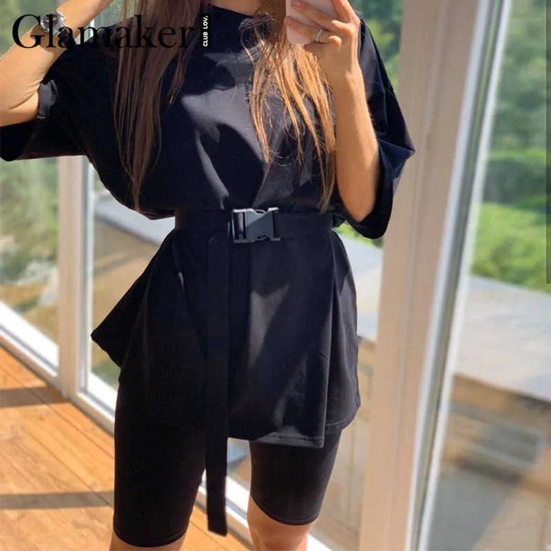Glamaker Summer casual two piece set top and pants women sets short sleeve fashion loose outfits shorts suit 2020 female co ord Y0702