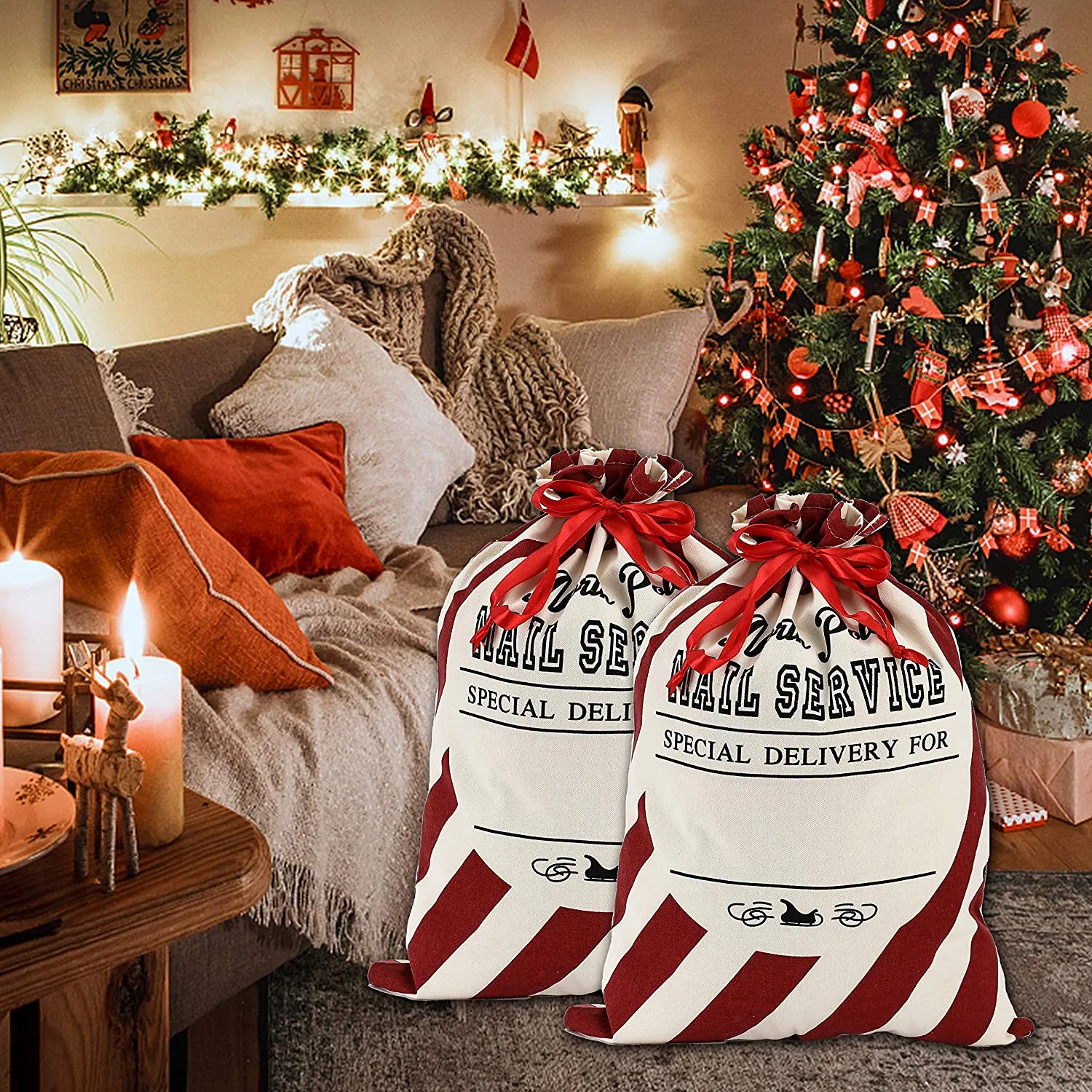 Grand sac cadeau de Noël en toile de Noël avec cordon de serrage  réutilisable personnalisé meilleur cadeau pour le stockage de colis de Noël  par la