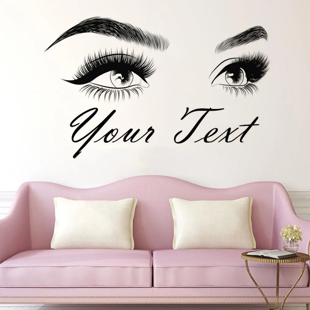 Sticker mural sourcils Make Up Beauty Salon décoration de la maison texte personnalisé cils sticker mural cils sourcils autocollant personnalisé HY05 210308