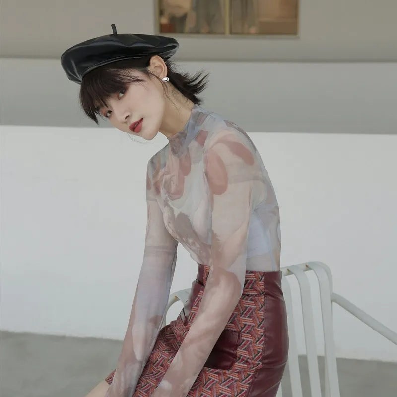 【YOURNUS】Hearts painting see-through long sleeves DHgate.com:Sheer Mesh Long Sleeve Top - Trendy Painting