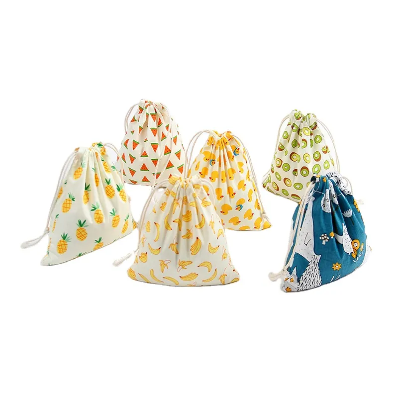 Wiederverwendbare Eco Fashion Printing Einkaufstaschen Baumwolle Leinen Lagerung Geschenk Süßigkeiten Verpackung Kordelzug Tasche Staubbeutel für Handtasche