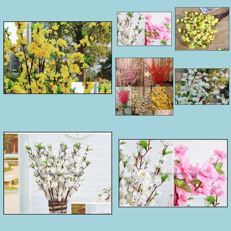 65CM long Artificial Cherry Spring Plum Peach Blossom Branch Silk Flower Tree For Wedding Party Decorations supplies