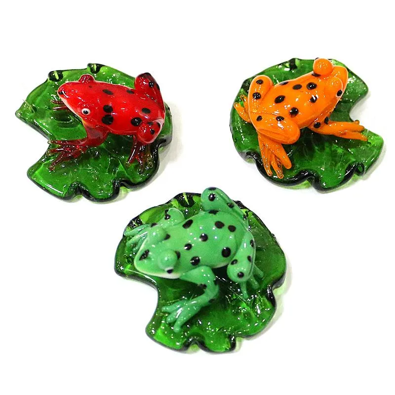 Decorative Objects & Figurines Hanging Murano Glass Frog Miniature Craft Ornaments With Lotus Leaf Pendant Home Fairy Garden Decor Charms Ac