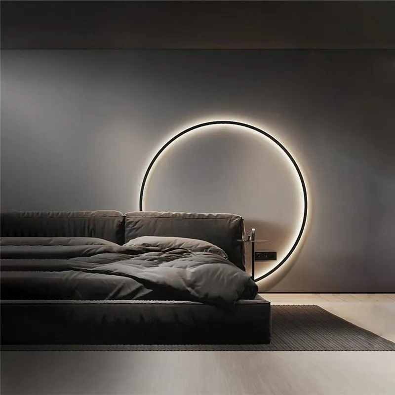 Vägg lampor minimalistisk lampa till sovrum designer ring ledd nordisk sconce atmosfär vardagsrum dekoration hem dekor belysning plu