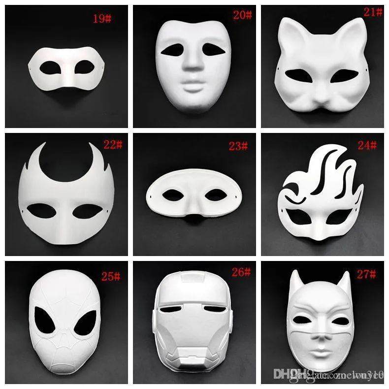 Halloween Full Face Masks Diy Handgeschilderde pulp gips bedekt papieren machme blanco masker wit maskerade maskers gewoon feestmasker xvt1088