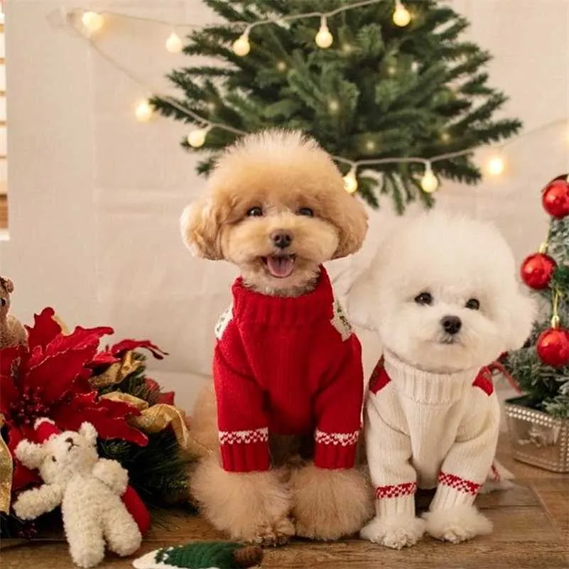 冬のペット犬のセーターのクリスマスかわいい犬の服のための子犬の小さい中犬の服スウェットコート暖かいボスチワワ衣装ペロ211106