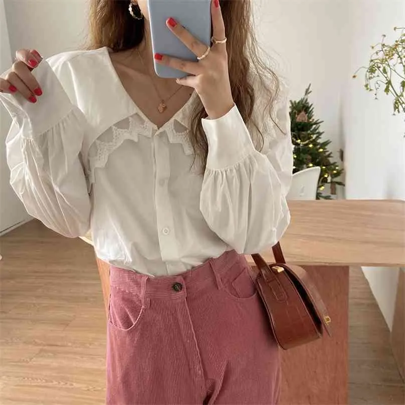 Camicie vintage Camicie casual femminili Colletto alla Peter Pan Office Lady Loose Fashion All Match Streetwear Camicette 210525