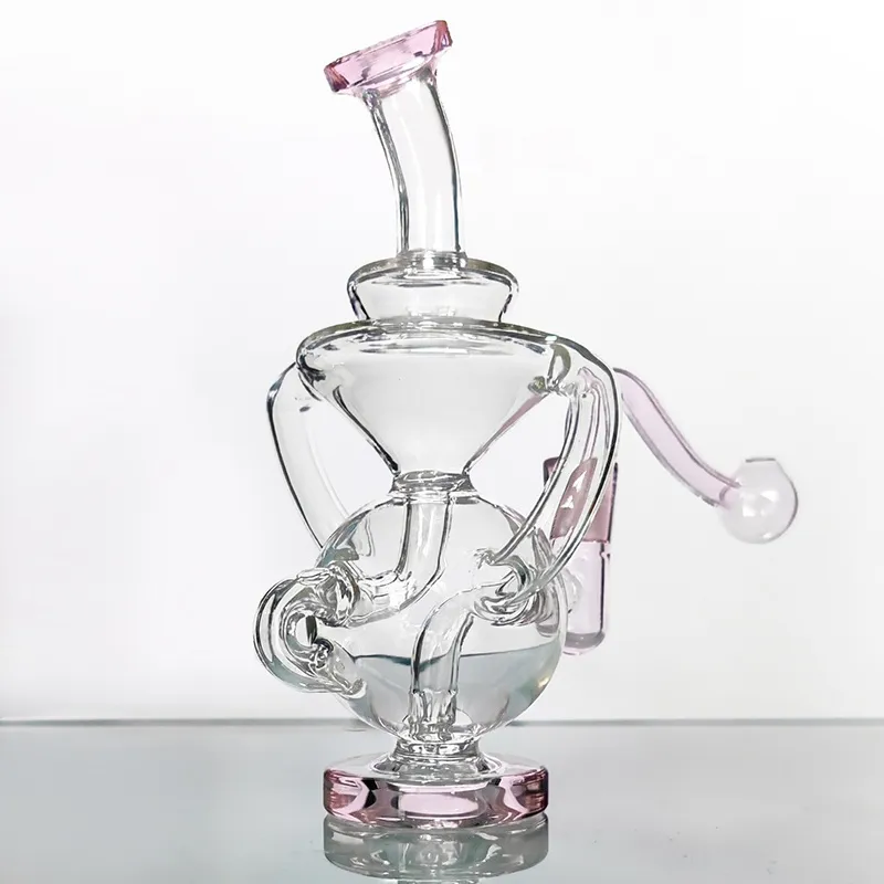 Thick Bent Neck Pink-Transparent Glass Bongs Smoking Pipe Pyrex Oil Dab Rigs Honeycomb percolator Water Pipes 10mm Female Joint Hookahs With Pink Bowl Accessories