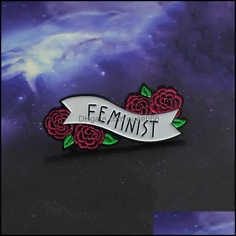 Pins Brooches Jewelry "Feminist" Flowers Logo Special Enamel Cartoon Brooch Creative Letter Lapels Denim Badges Gifts For Children Pins Dro