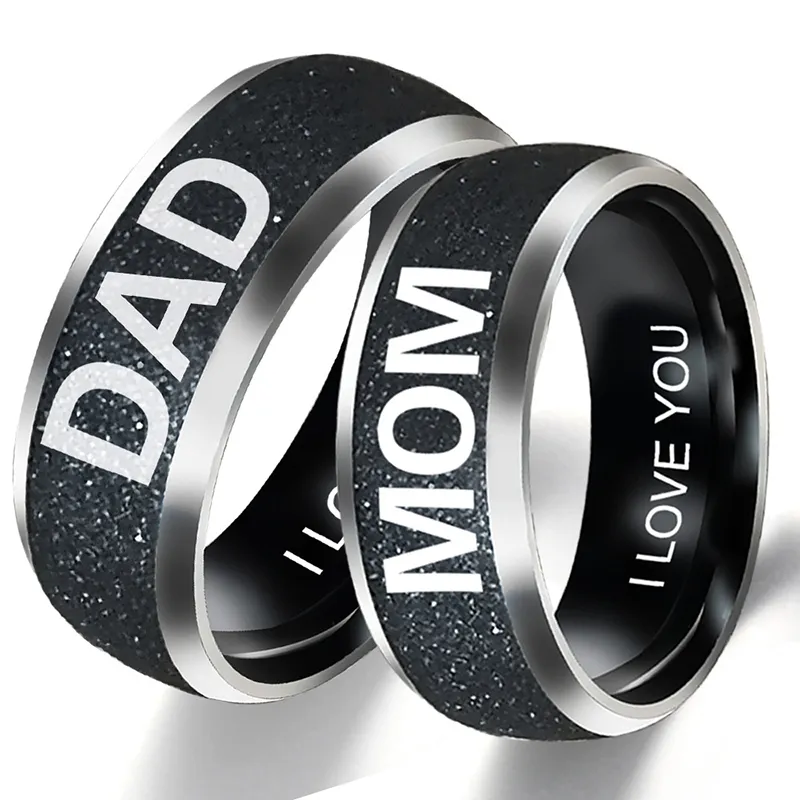 Casual Love Mom Dad Son Daughter Stainless Steel Couple Band Ring Wedding Engagement rings for women
