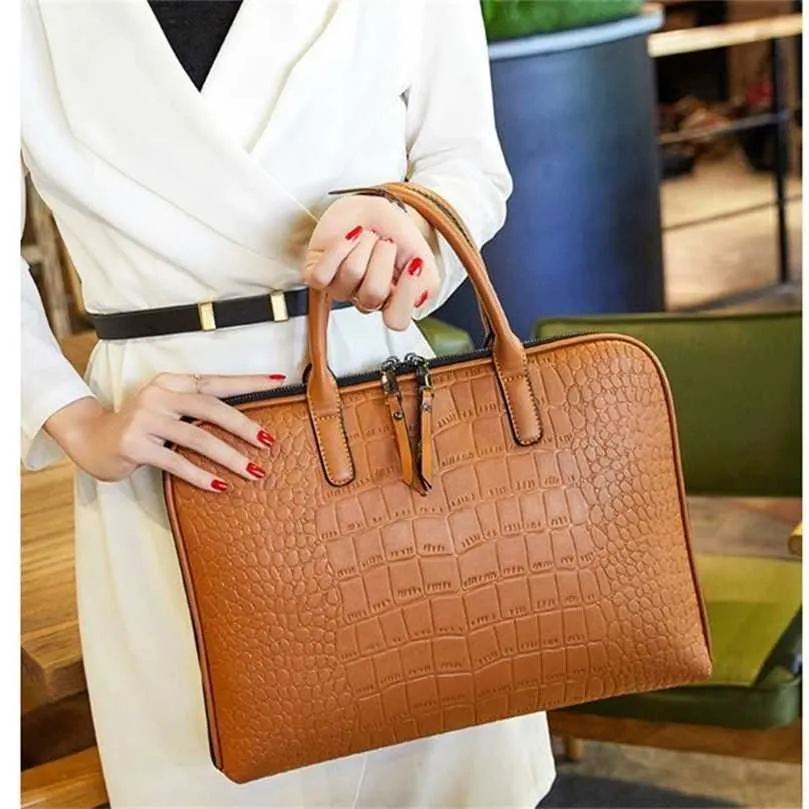 Woman Casual Totes13 14 Inch Laptop bag Office Bag For Ladies Briefcases Female Manager Busines Briefcase Leather Handbag 211102