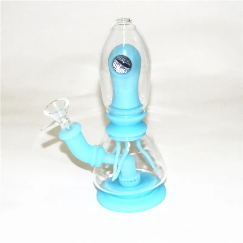 Eye Decoration Hookahs Silicone Pipe Water Bong With 4mm thick quartz banger For Smoking FDA Silicon Dab Rigs Unbreakable Oil Rig Bongs