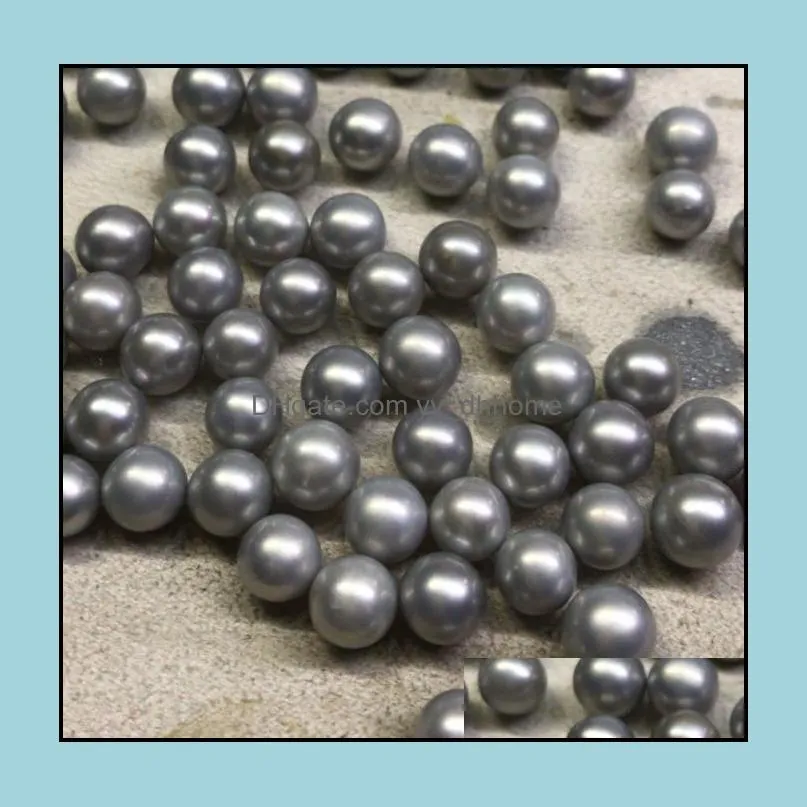 9-10mm Half Hole Grey Single Natural Freshwater Pearl Loose Beads Women`s Gift Jewelry