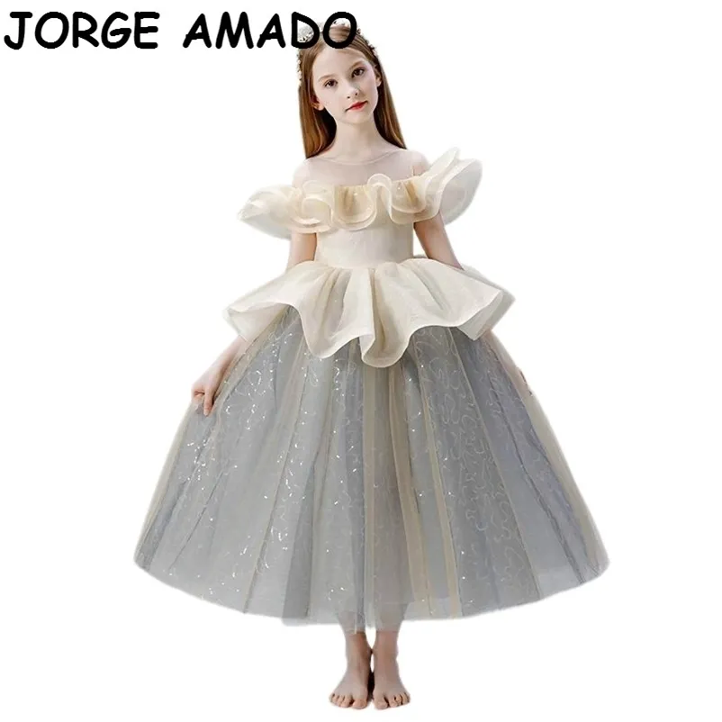 Flower Girl Dress Fluffy Evening Party for Wedding Princess Piano Performance 2-13Y TB003 210610