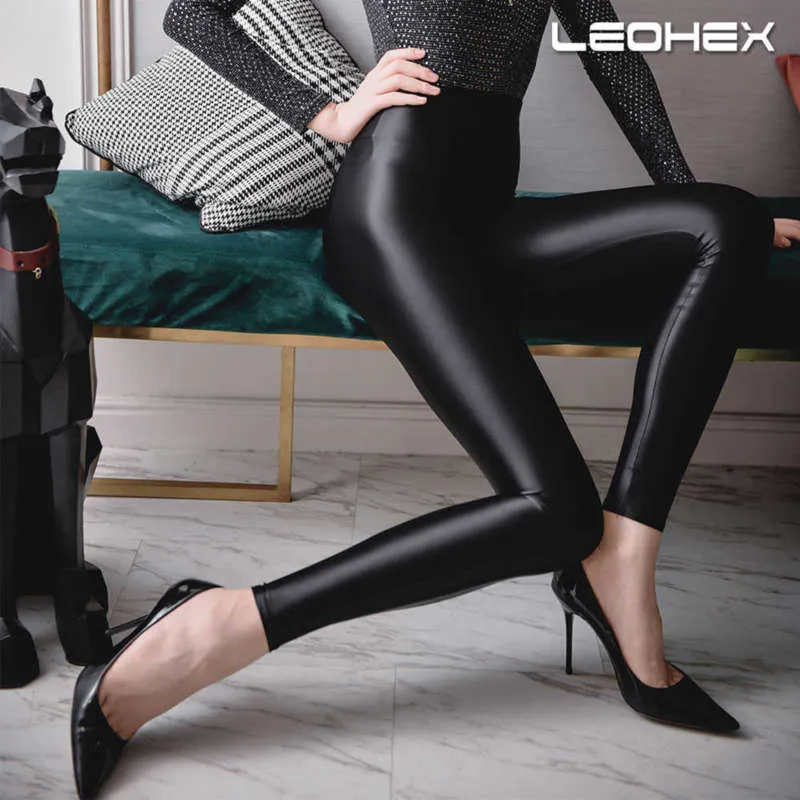 LEOHEX High Waist Satin Gloss Leggings For Women Shiny Ankle